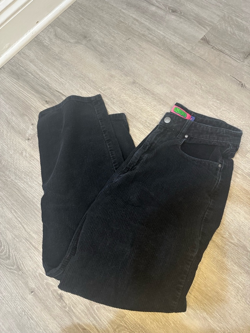 Empyre Black Corduroy Waistband Pants with Colorful Logo Tab